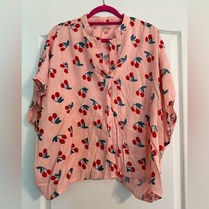 Pink Cherry Print Poncho Blouse